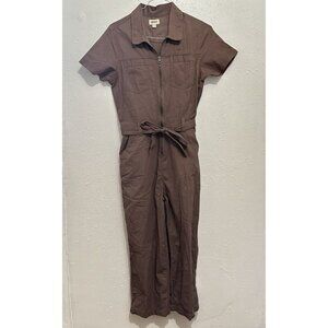 Pact Womens M Light Brown Zip Front Utility Jumpsuit Organic Cotton